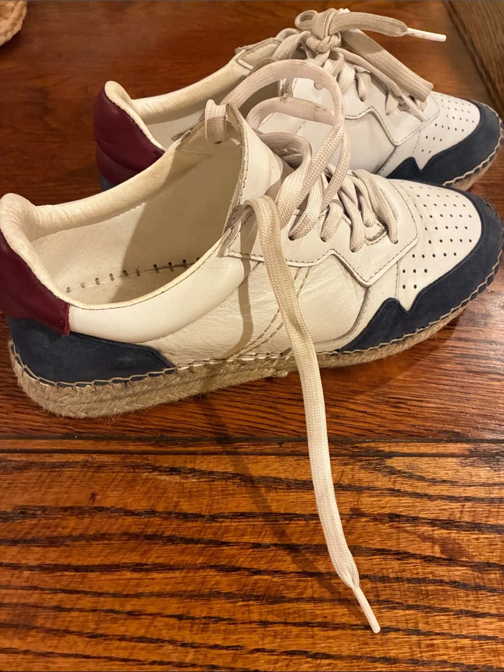 Free People Cream Espadrille Sneakers with Navy & Burgundy Accents